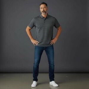 UNTUCKit Sartori Men's Medium Gray Stripe Polo Shirt SS Polyester Spandex